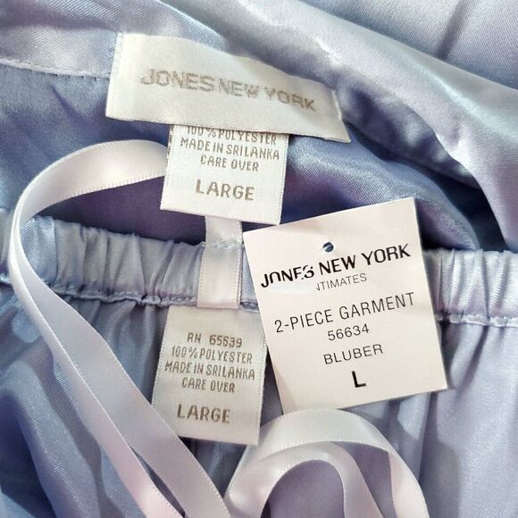 Jones New York Satin Pajama Set L Short Sleeve Long Pants 2 Tone Light Blue - Picture 3 of 4
